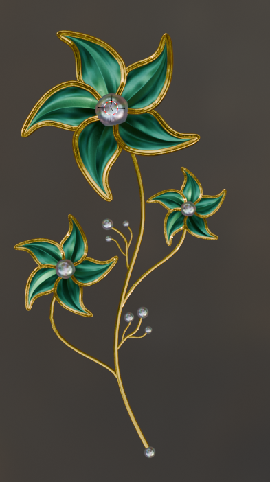 Broche Florale — Or et émail vert