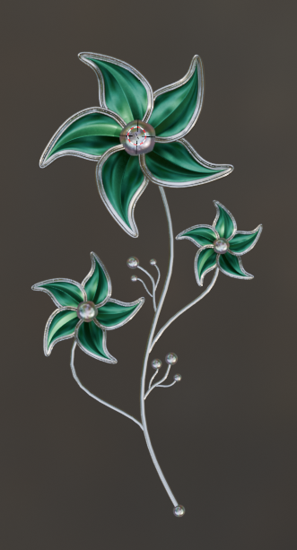 Broche Florale — Argent et émail vert